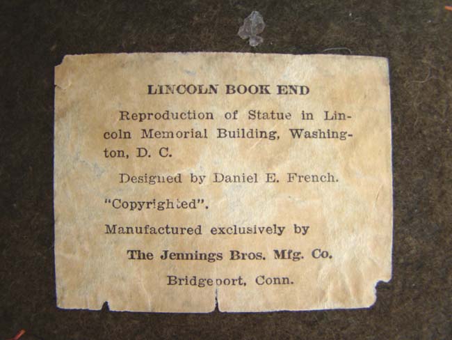 An assembled pair of antique "Lincoln in the chair" bookends by Jennings Brothers circa 1930 — image 5